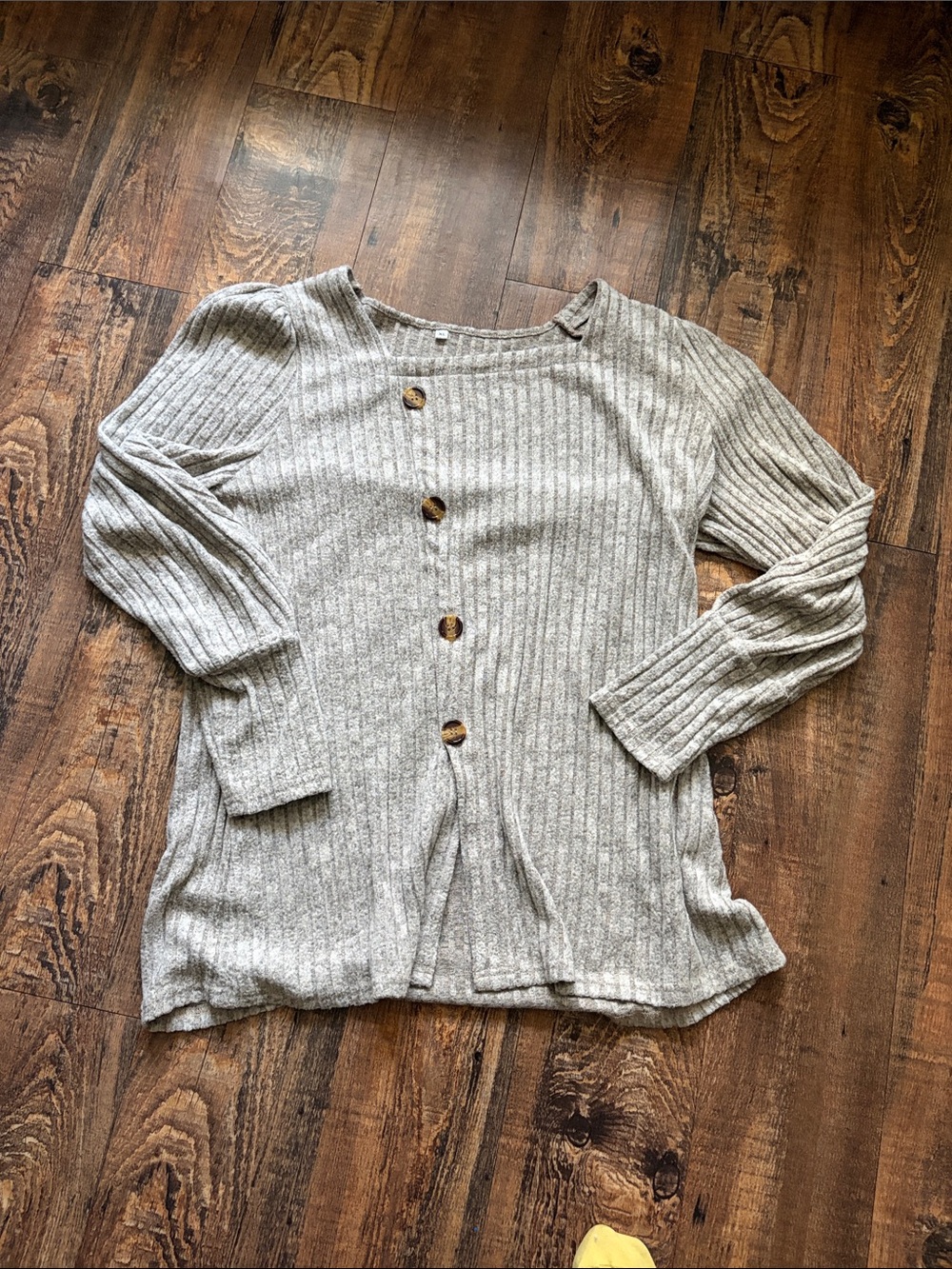 Super Soft Ribbed Button-Front Lightweight Knit Top — Heather Gray, Xl